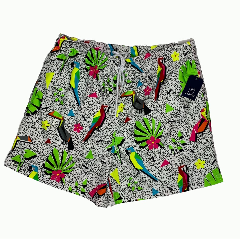 90s Neon Bird Print Men’s George Swim Shorts L